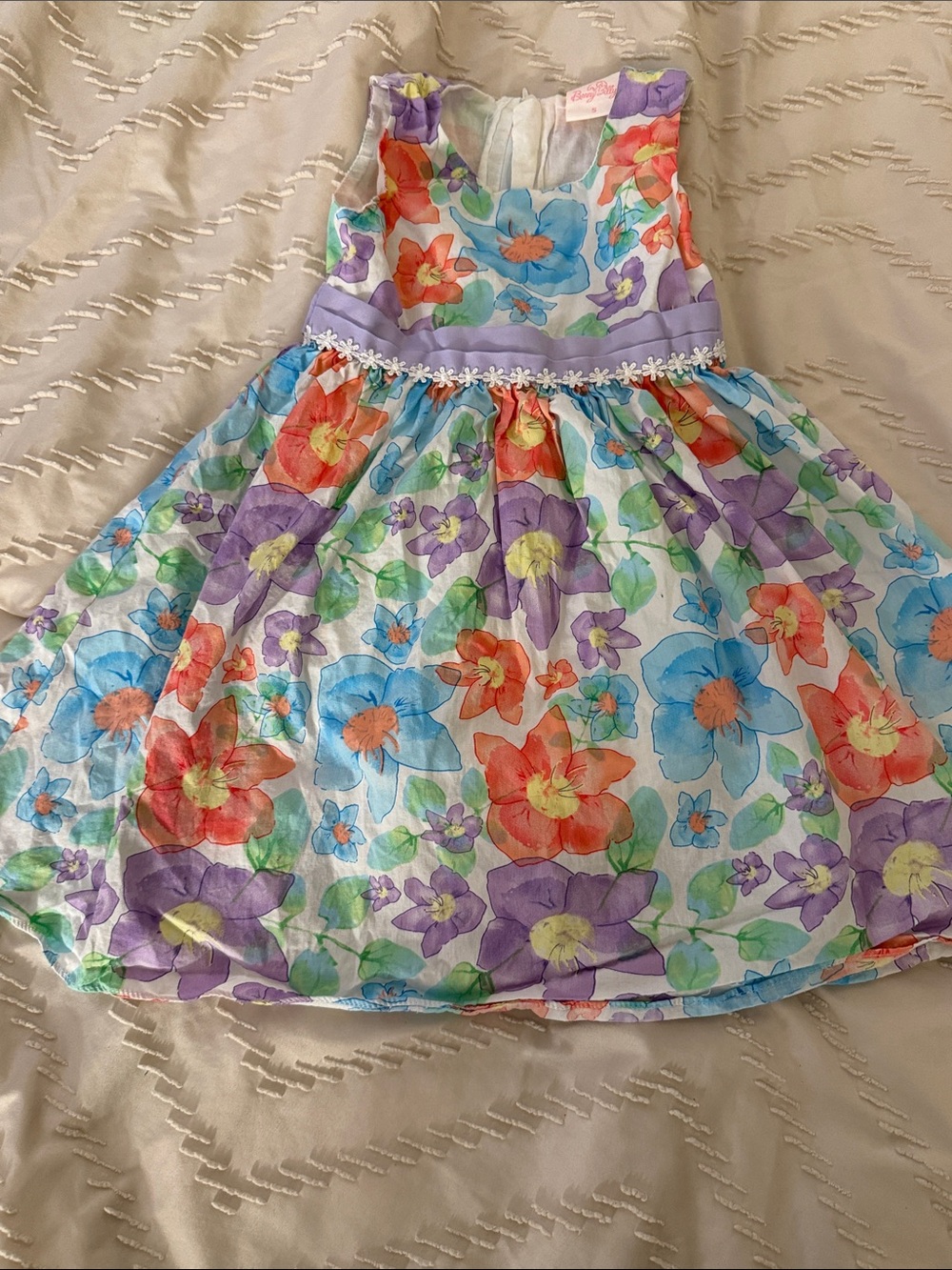 Floral Sleeveless Girls Dress with Lavender Sash